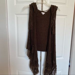 Brown Knitted Hooded Vest - Brown, Size Large